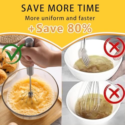 12 Inch Stainless Steel Egg Whisk - Hand Push Rotary Whisk Blender - Versatile Milk Frother, Hand Push Mixer Stirrer for Beating & Stirring, Whisking, Blending