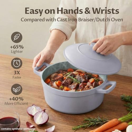 BEZIA 5.7 QT Lightweight Ceramic Nonstick Dutch Oven with Lid, Stock Pot
