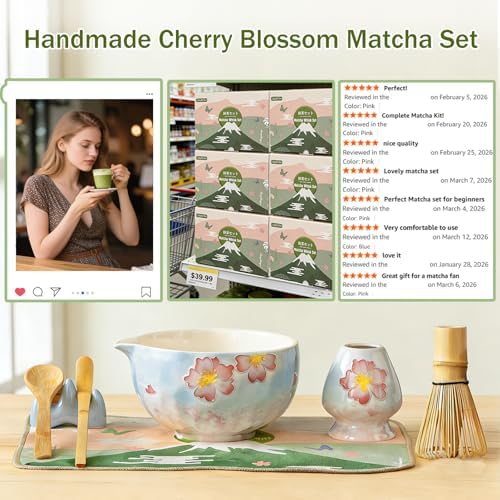Matcha Whisk set, 9 pcs Handcrafted Matcha Set for Beginner