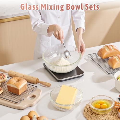Glass Mixing Bowls with Lids Sets, 4 PCS Serving Bowls for Party or Kitchen