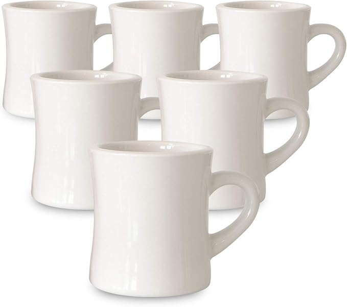Serami Original 11oz Cream Diner Coffee Mug Set - Ceramic Mugs Great for Kitchen Set, Travel, and Hot Tea, Retro Waffle House Farmhouse Mug with Handle, Heavy Duty Coffee Cups (6 Pack)