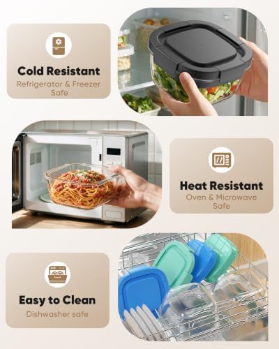 Canfanni Glass Salad Container, 56oz Bowl with Airtight Lids, Bento Box