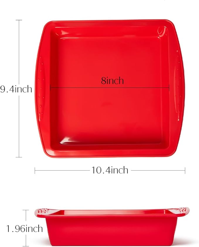 saphe 8 inch Silicone Square Cake Pan Nonstick Silicone Cake Molds, Brownie baking molds for Brownie, Cake, Bread, Pie and Lasagna 2 packs