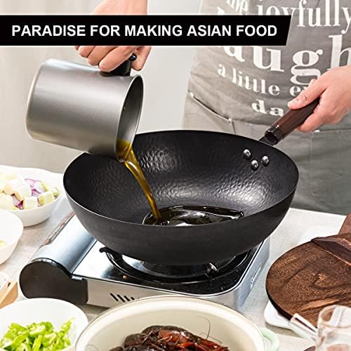 Leidawn 12.8" Carbon Steel Wok,11 Pcs Woks & Stir Fry Pans Wok Pan with Lid