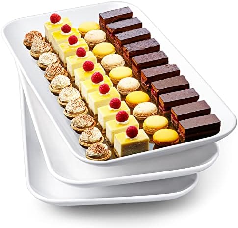 DELLING 16 Inch Large Serving Platter Set of 3, White Porcelain Platters for Serving Food - Rectangular Serving Trays for Party Entertaining, Oven Safe to 590°F, Dinnerware
