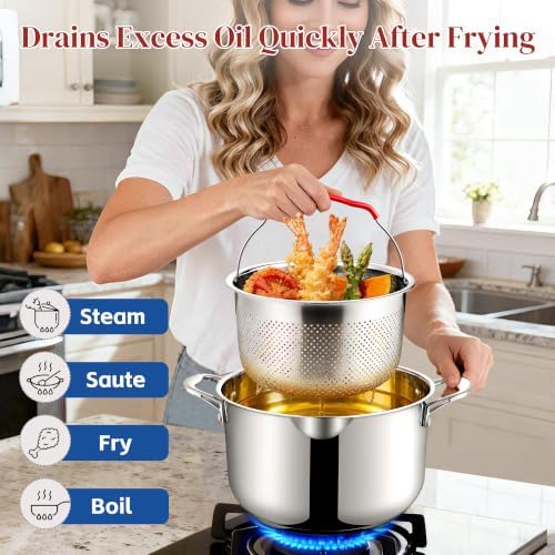 AOSION 6 Quart Deep Fryer Pot with Basket,Stainless Steel Stock Pot for Daily Family Use.