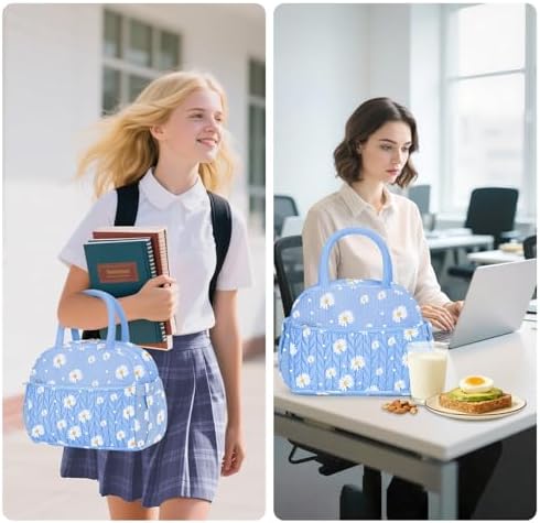 KUBYA Lunch Box for Women, Cute Corduroy Insulated Lunch Bag Women Reusable Work Leakproof Simple Adults Large Lunch Boxes Tote Bag Men Cooler Bag