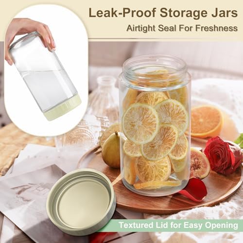 Overnight Oats Containers with Lids, 24oz Wide Mouth Mason Jars with Lids, 9 Pack Glass Jars with Airtight lid for Chia Pudding Yogurt Salad, Meal Prer Oatmeal Jars, Yellow