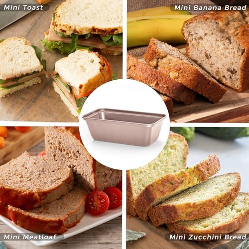 HONGBAKE Mini Loaf Pans for Baking, Nonstick Small Bread Pans of 3, 6 x 3.2 x 2 In Tiny Carbon Steel Small Baking Pans - Rose Gold