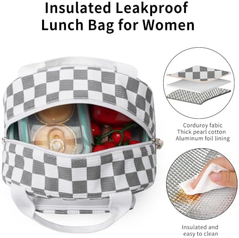 Lunch Bag Women Lunch Box for Women Adult Insulated Lunch Bag Small Cooler Lunch Tote Bags for Work Picnic Travel(Beige-Gray Plaid)