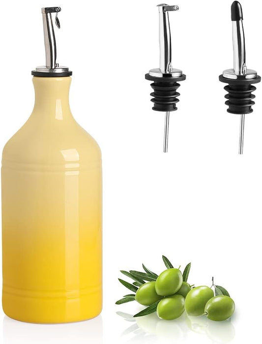 Sweejar Ceramic Olive Oil Dispenser Bottle, Opaque Oil Cruet Protects to Reduce Oxidation, Suitable for Storage Vinegar, Coffee Syrups & Other Liquids, Pack of 1, 15.5 Fl Oz(Gradient Yellow)