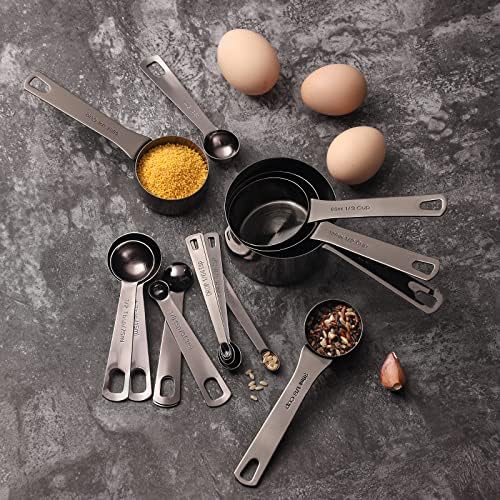 16 Pcs Stainless Steel Measuring Cups & Spoons Set, Black