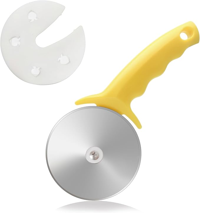 4-Inch Super Sharp Pizza Cutter Wheel,Stainless Steel Large Blade Pizza Cutter with Cover,Premium Kitchen Pizza Slicer with Good Grips Handle,Easy to Clean and Dishwasher Safe-Yellow