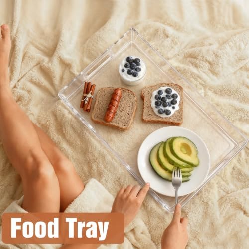 Clear Plastic Serving Tray with Handles, BPA-Free Storage Organizer Tray -2 Pack Large Trays 20.5"x14" Reusable Serving Platters for Appetizer, Fruit, Kitchen, Desk & Serving Tray for Party Supplies