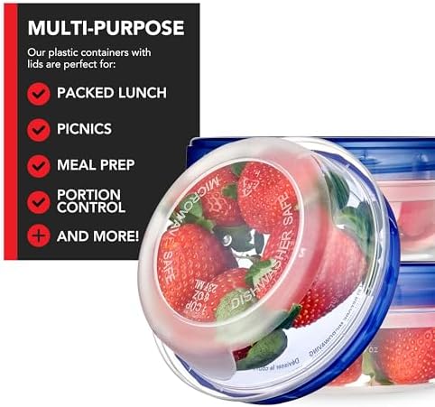 Stock Your Home 8oz Plastic Containers with Twist Top Lids (4 Pack), 1 Cup Small Freezer Containers for Leftover Food, Airtight Reusable Soup Containers with Lids, Microwave and Dishwasher Safe