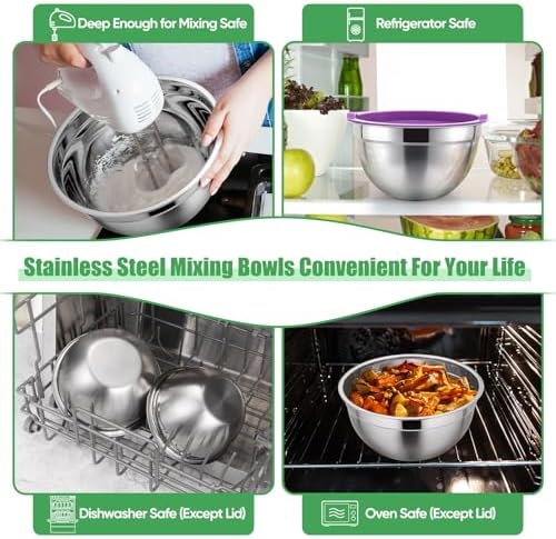 P&P CHEF Metal Mixing Bowls with Lids Set, Airtight Lids & Multicolor