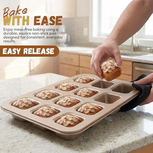 Good Dee's Square Non-Stick 12-Cup Muffin Pan - Naturally Slick - Carbon Steel - PTFE & PFOA Free - Perfect for Brownies, Cupcakes, Muffins, and More