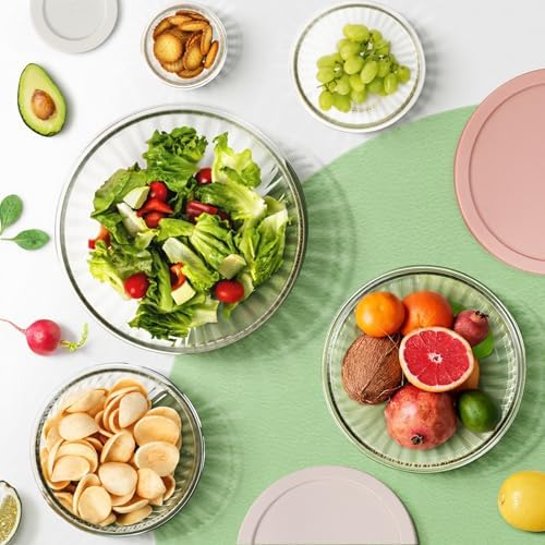 Glass Mixing Bowls with Lids Sets, 5 PCS Serving Bowls for Party or Kitchen