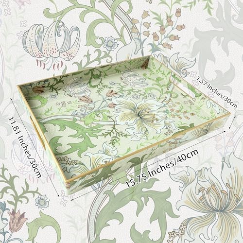 Serving Tray with Handles, Rectangular Plastic Tray with Floral Artwork – 15.75"x11.81" Large Decorative Tray Featuring Lily & Tulip Design – Home Decor for Kitchen, Coffee Table, Office & Home