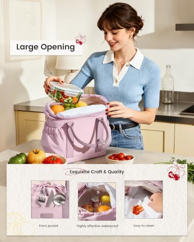 LOVEVOOK Drawstring Insulated Lunch Bag Women,Adult Lunch Box,Pink