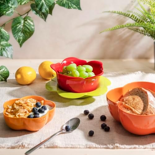 bzyoo 4 PC Drain & Serve Berry Rose Shape Bowl Set Colander w/Saucer Plate