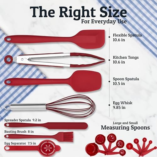 Priority Chef 6Pc Stainless Steel Mixing Bowls with Lids Set, Huge 7 Qrt Size Metal Bowl Set for Kitchen, 3 Graters, Non-Slip Bases & Silicone Utensils Set, Red