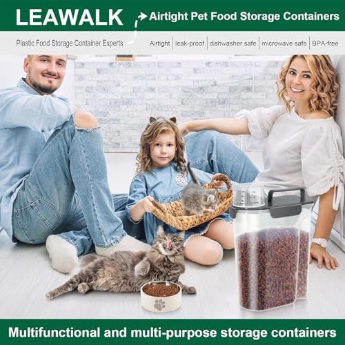 LEAWALK 5Lbs Airtight Cat Dog Food Storage Container with Upgraded Large Nozzle BPA-Free, Pet Food Storage Containers for Rice, Grain, Pet Food, Flour, Dog Treat Storage (White & Black, 5L-2pack)