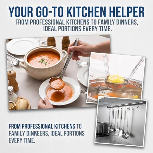3-Pack Stainless Steel Soup Ladle Set with Hooked Long Handle 1 oz