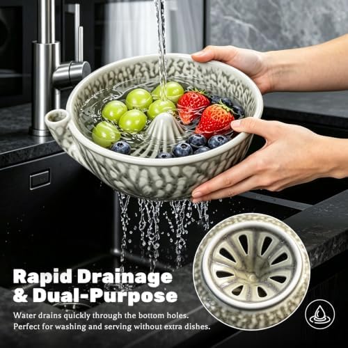 Ceramic Berry Washing Bowl with Auto-Spin Swirl Drainag