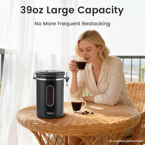 Veken Coffee Canister with Window, 39OZ Large Airtight Stainless Steel Jars