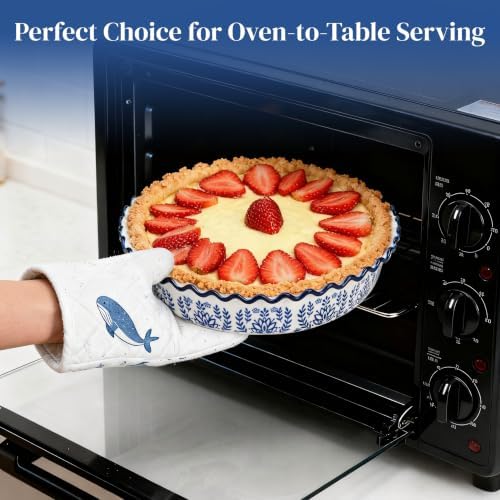 SOUJOY 2 Pack Ceramic Pie Pans for Baking, 10 Inch Pie Plates with Ruffled Edges, Deep Round Baking Dishes, Non-Stick Bakeware for Quiches Tarts Casseroles, Oven Microwave & Dishwasher Safe