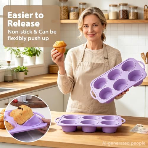 Jumbo Silicone Muffin Mold for Baking: 2 PCS Large Muffin Pan with Frame