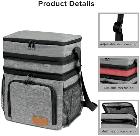 ZRSUN Insulated Lunch Bag for Women Men, Reusable 3 Layers Lunch Box Women, Expandable Reusable Water-resistant Lunch Box for Work Travel Office Picnic Hiking