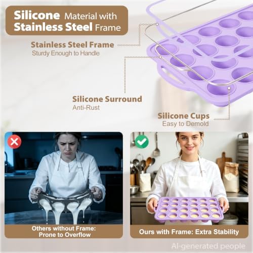 Purple Mini Silicone Muffin Molds: 2 Pack 24 Small Cupcake Mold for Baking