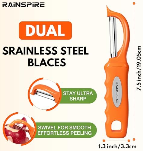 Rainspire Vegetable Peeler Potato Peelers for Kitchen, Sharp Stainless Steel Blades Veggie, Comfortable Handle Fruit Peeler, Carrot Peeler Apple Peeler Dishwasher Safe (2, Orange)