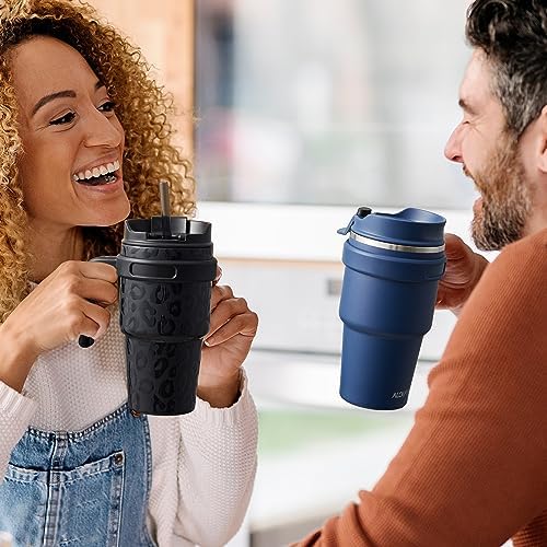 20 oz Insulated Travel Coffee Mug Tumbler with Handle and Straw