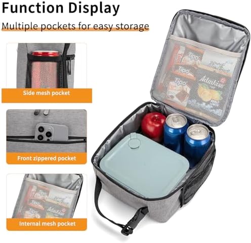 Lunch Box for Women Men Adult Insulated Lunch Bag Women Men Small Reusable Lunchbox for Work Picnic Travel (Gray)
