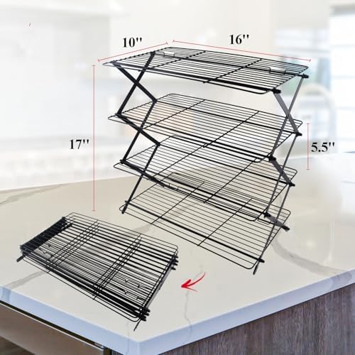 4-Tier Collapsible Cooling Rack For Baking - Expandable & Foldable Cookie Cooling Wire Rack - Baking Rack - Foldable Cooling Rack For Baking Supplies - Premium Quality & Sturdy Legs