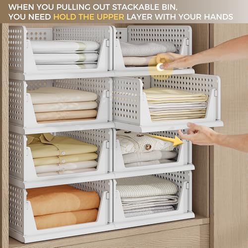 Pinkpum 8 Pack Closet Organizer Storage Bins Stackable Plastic Drawer Shelf