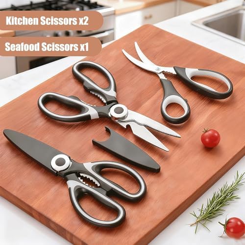 OMDAR 3 Pack Kitchen Scissors & Seafood Scissors Set, Sharp Kitchen Shears