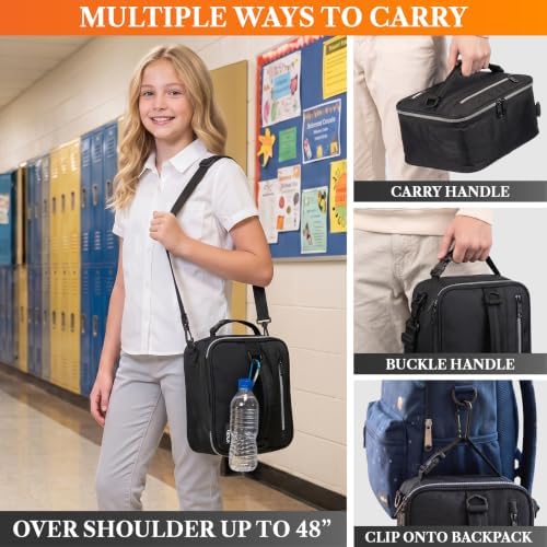 opux Insulated Lunch Bag for Men Women Kids, Soft Lunch Box, Black