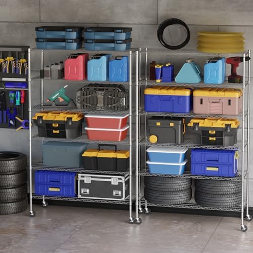 BestOffice | 6-Tier Wire Shelf with Wheels | 48" x 18" x 77" | Chrome