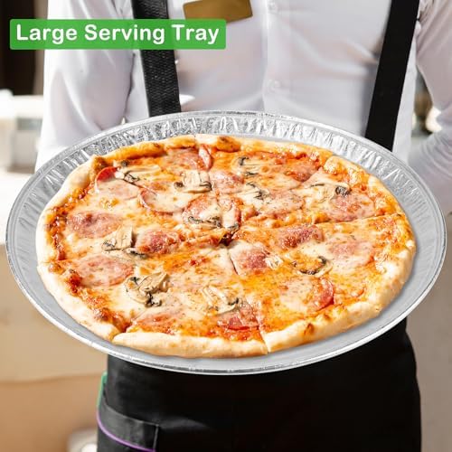 15 Pack Disposable Pizza Pans 16IN, Large Aluminium Foil Serving Platters/Trays for Parties, Silver Embossed Foil Serving Dishes/Plates for Vegetable, Fruit, Slices of Cake, Cookies