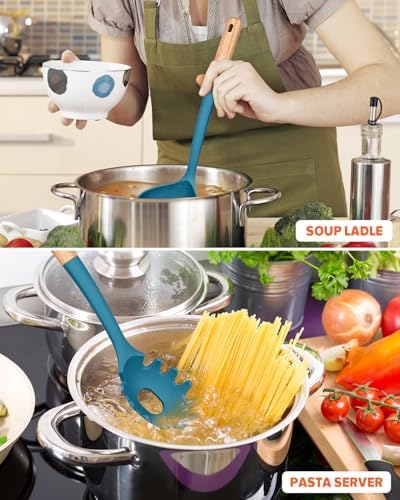 Badiano Kitchen Pasta Fork and Ladle Set, Perfect for Serving, Blue