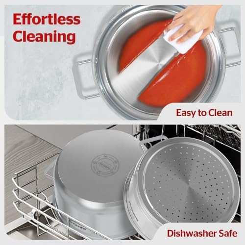 Sunhouse: 2-Tier Stainless Steel Steamer Pots - Extra Deep - 5.5qt Steam Basket & 3.5qt Stockpot, Tempered Glass Lid, 3-Ply Base, Dishwasher-Oven Safe
