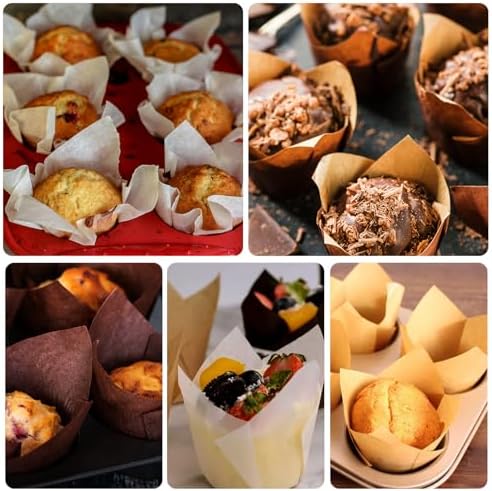 120 Counts Tulip Cupcake Liners for Baking Cups, Food Grade Parchment Paper Muffin Liners Holders, Standard Tulip Cupcake Liners, Greaseproof Cupcake Wrappers for Party, Christmas by Neyimqr (MIX)