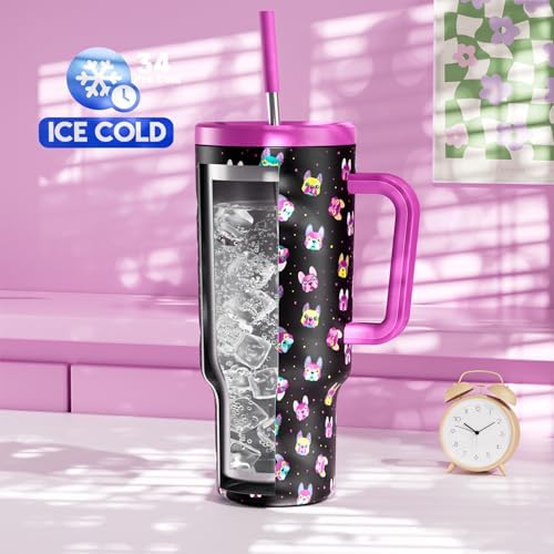 Meoky 40 oz Tumbler with Handle and Straw: Stainless Steel Insulated Tumbler with Lid and Straw - 100% Leak Proof Tumbler for Car Cup Holders - Travelers Commuters Workers, Dog