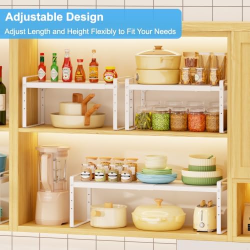 Expandable Kitchen Cabinet Shelf Organizer, Stackable Metal Storage Shelves