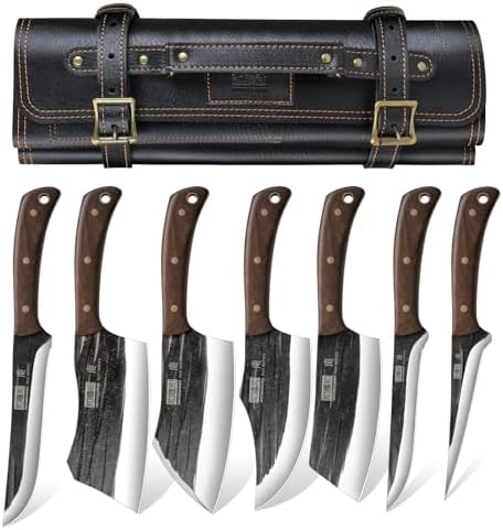 HOSHANHO Butcher Knife Set, Sharp Kitchen Knife Set & Roll Bag Gift for Men