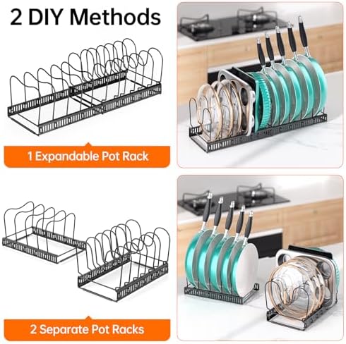 MUDEELA Expandable Pot Pan Lid Organizers inside Cabinet, 12 Divider-Black